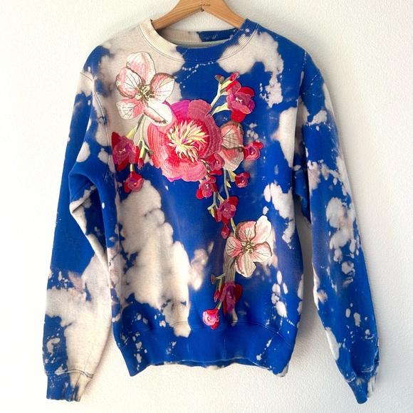Champion Tops - Champion DIY Upcycled Floral Appliqué Sweatshirt Handmade Wearable Art Size S